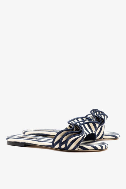 Ivy Ruffle Flat Navy Striped Canva