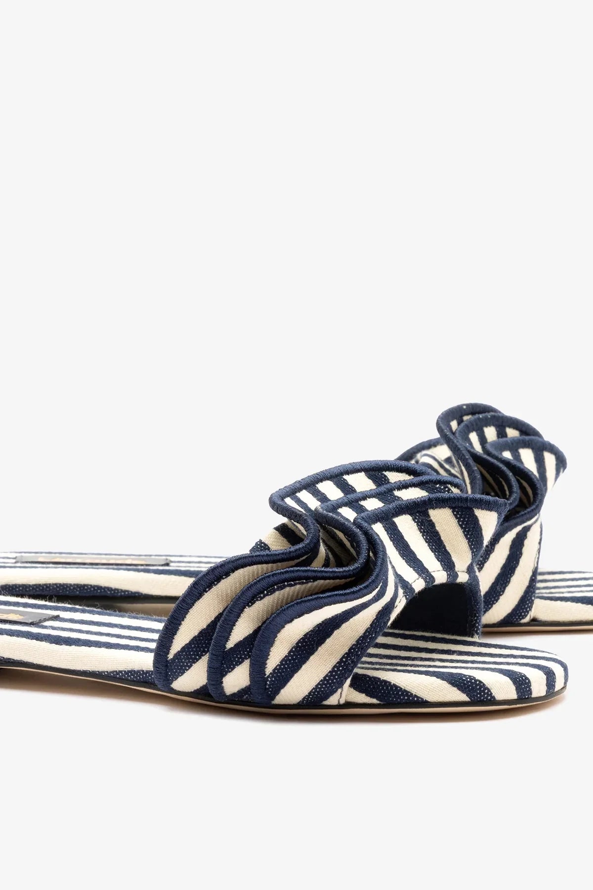 Ivy Ruffle Flat Navy Striped Canva