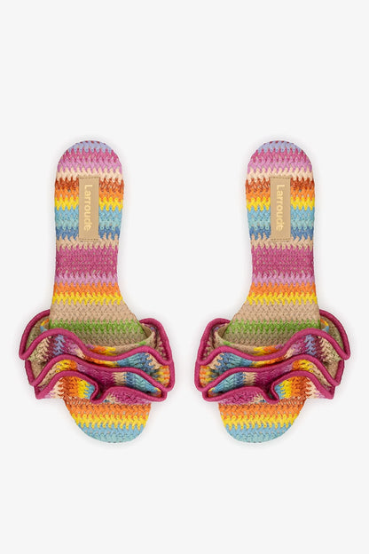 Ivy Ruffle Flat Rainbow Raffia