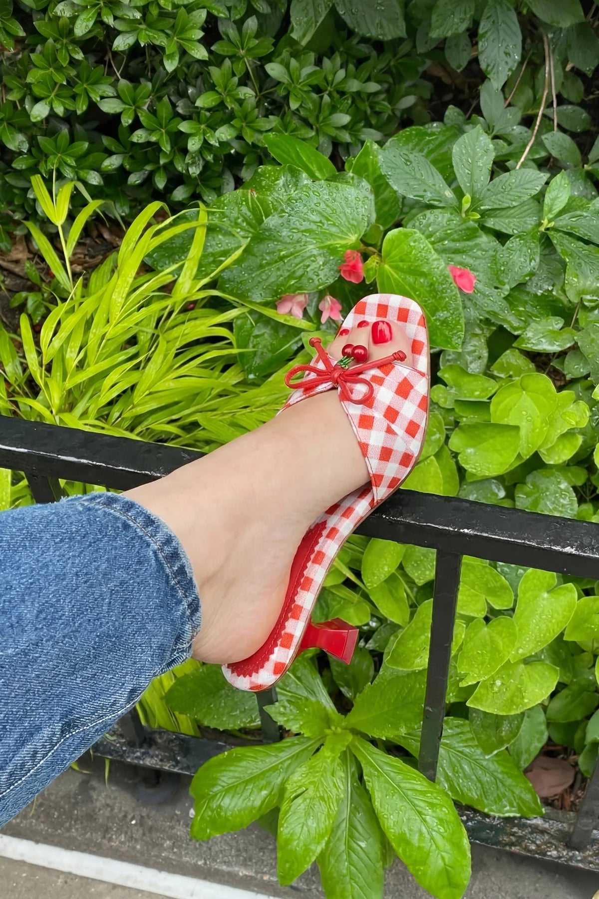 Bardot Mule Scarlet Printed Fabric