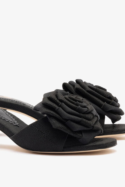 Scarlet Low Mule In Black Raffia