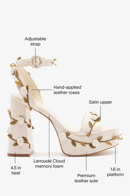 Larroudé x Tanner Fletcher: Dolly Rose Vines Sandal Ivory Leather
