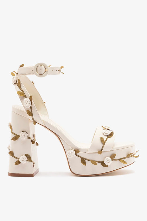 Larroudé x Tanner Fletcher: Dolly Rose Vines Sandal Ivory Leather