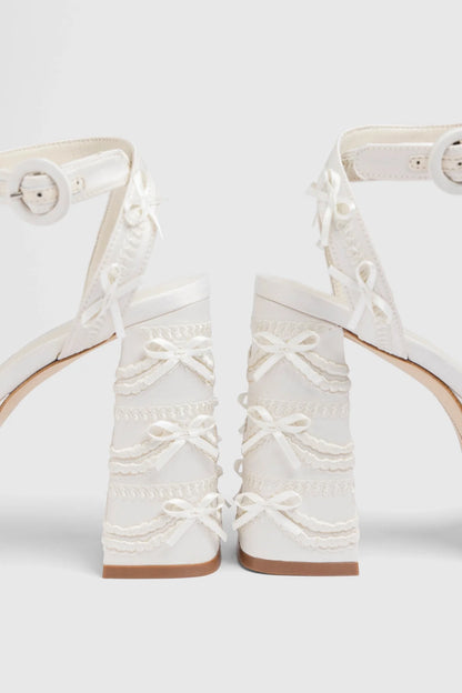 Larroudé x Tanner Fletcher: Dolly Cake&Lace Sandal White Satin