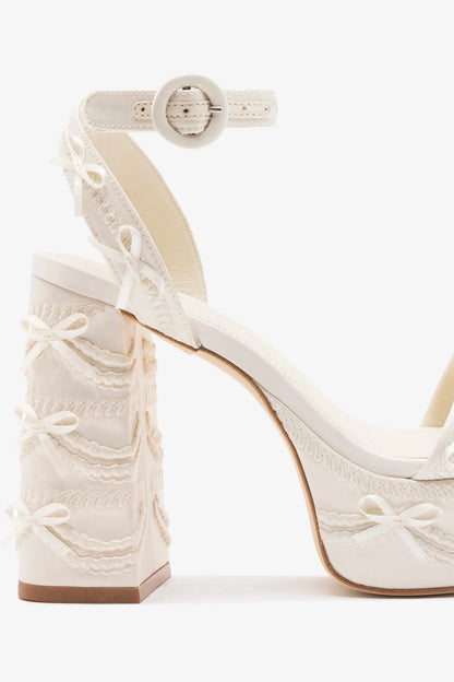 Larroudé x Tanner Fletcher: Dolly Cake&Lace Sandal White Satin
