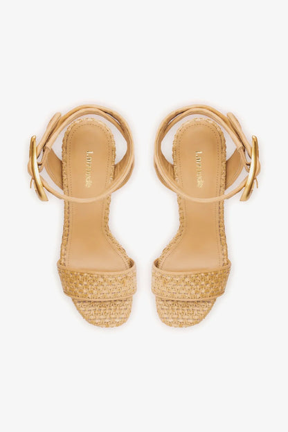 Dolly Verona Sandal In Beige Leather and Natural Raffia