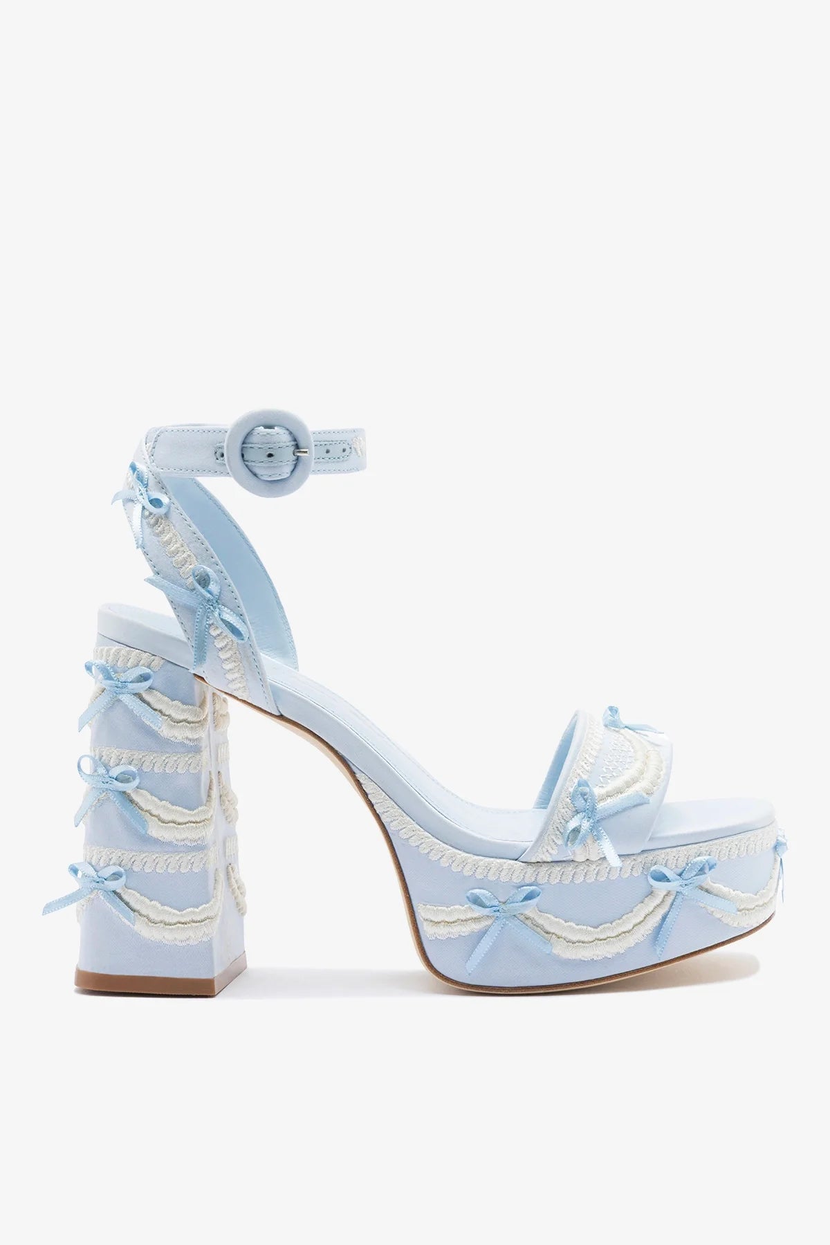 Larroudé x Tanner Fletcher: Dolly Cake&Lace Sandal Blue Satin