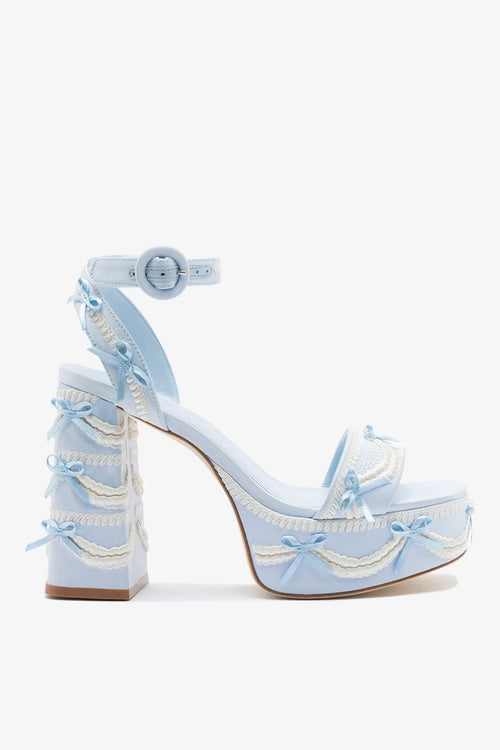 Larroudé x Tanner Fletcher: Dolly Cake&Lace Sandal Blue Satin