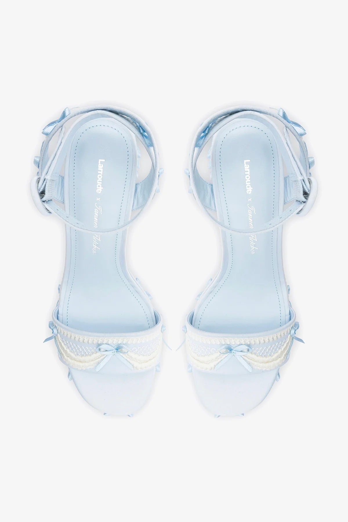 Larroudé x Tanner Fletcher: Dolly Cake&Lace Sandal Blue Satin