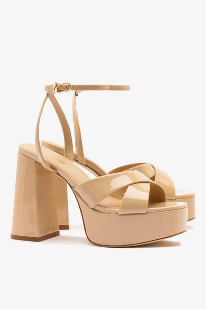 Dolly X Platform Sandal In Sand Patent Leather