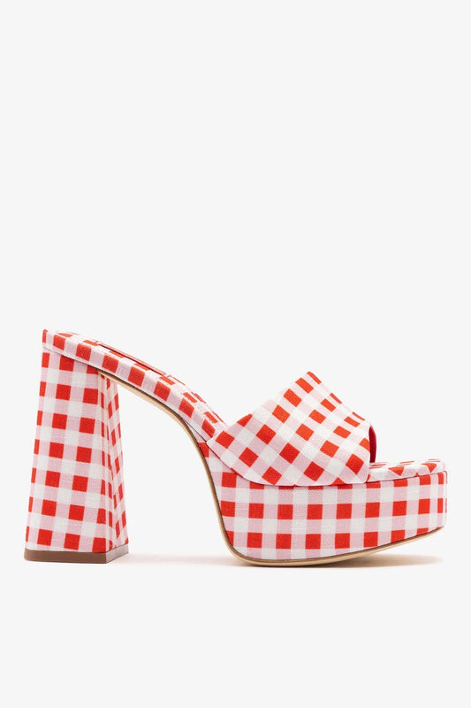Dolly Platform Mule Scarlet Printed Fabric