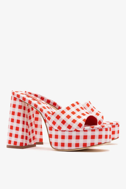 Dolly Platform Mule Scarlet Printed Fabric