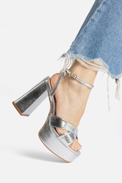 Dolly X Platform Sandal In Silver Snake Leather