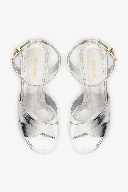 Dolly X Platform Sandal In Silver Snake Leather