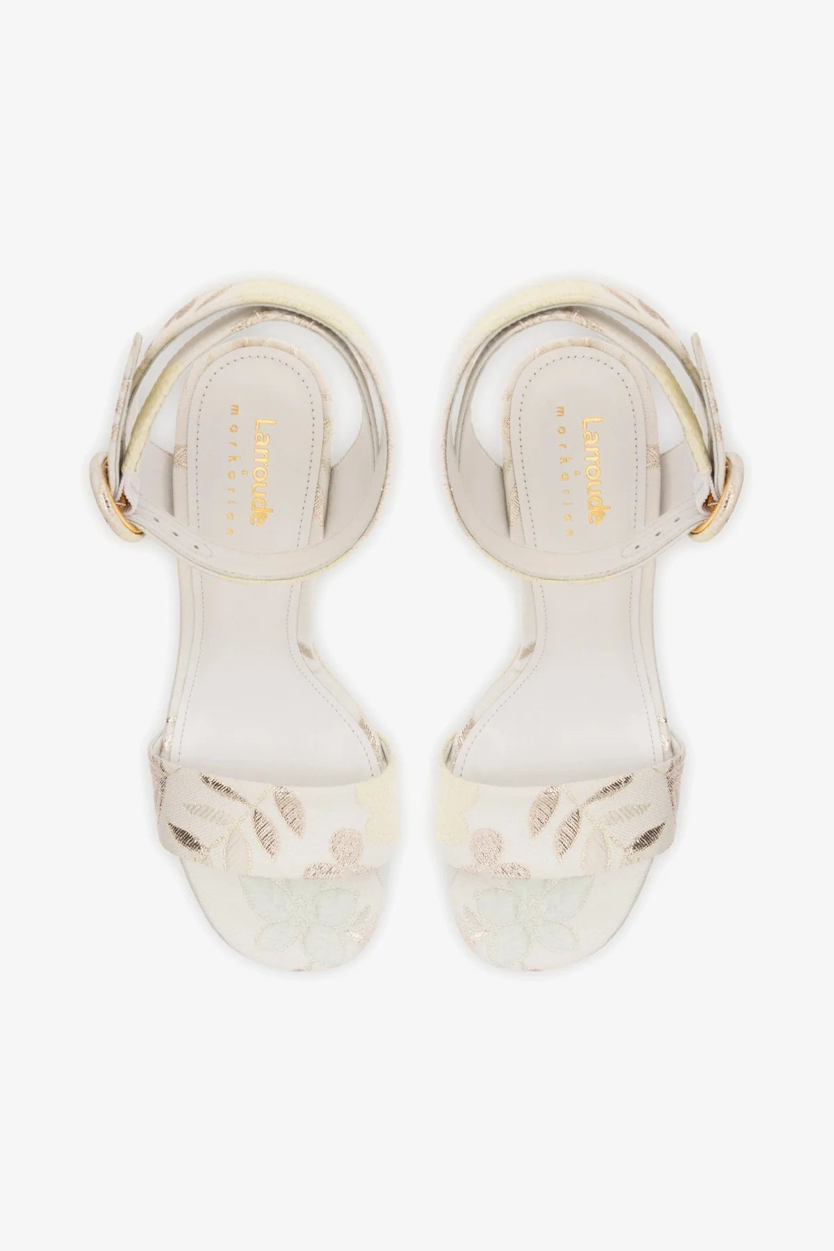 Larroudé x Markarian Dolly Sandal In Yvette Ivory Brocade
