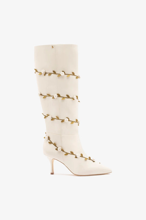 Larroudé x Tanner Fletcher: Kate Mid Rose Vines Boot Ivory Leather