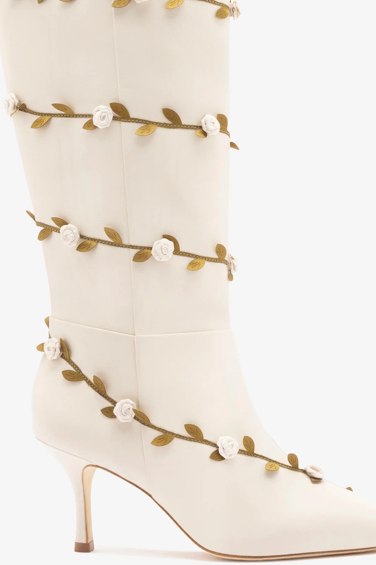 Larroudé x Tanner Fletcher: Kate Mid Rose Vines Boot Ivory Leather