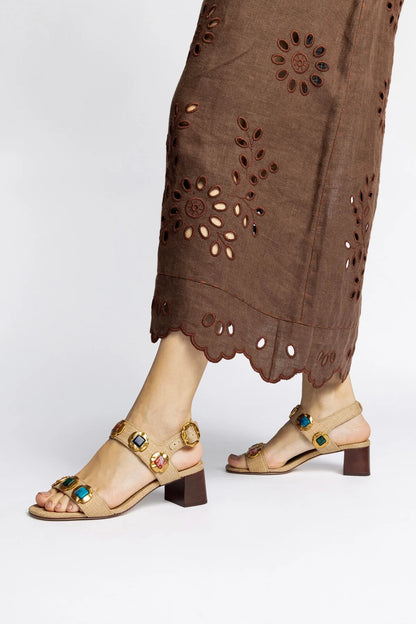 Milan Gioiello Block Sandal In Beige Raffia