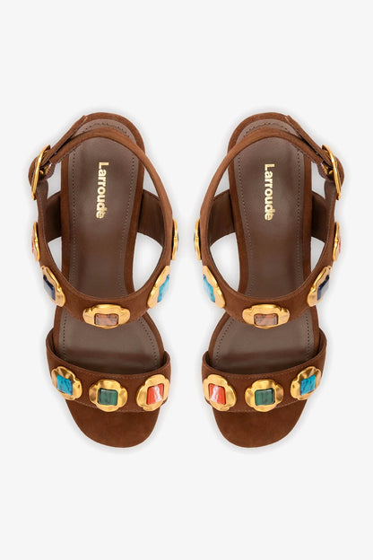 Milan Gioiello Block Sandal In Burnt Umber Leather