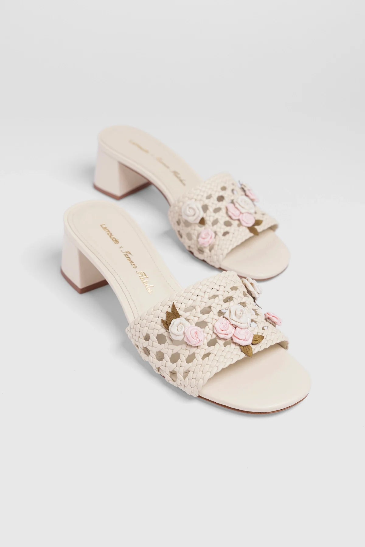Larroudé x Tanner Fletcher: Rose Garden Trellis Sandal Ivory Leather