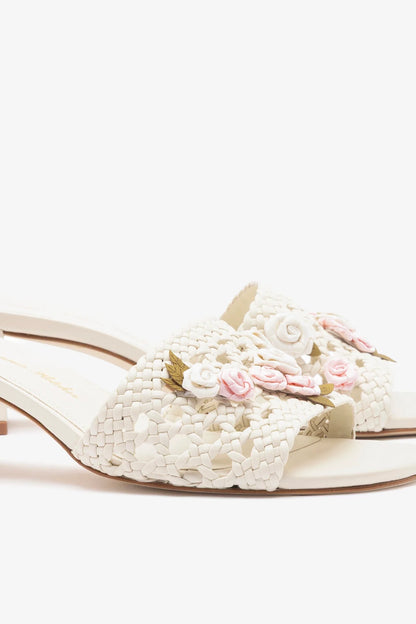 Larroudé x Tanner Fletcher: Rose Garden Trellis Sandal Ivory Leather