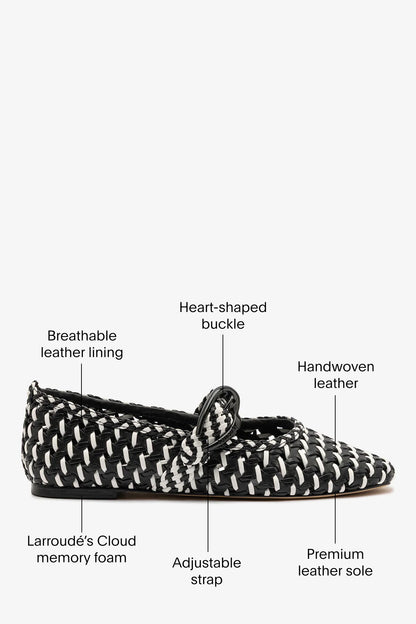 Verona Macrame Ballet Flat In Black and White Leather