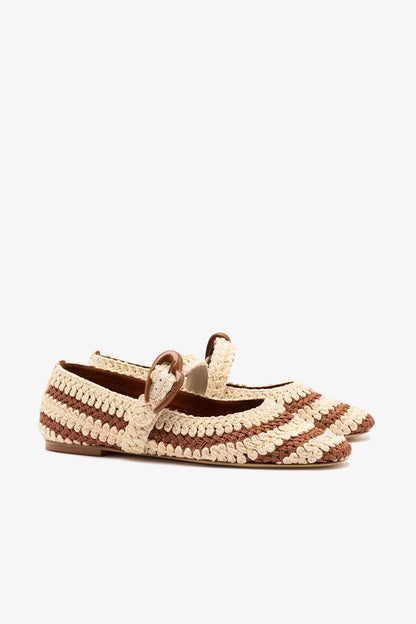 Verona Crochet Ballet Flat In Caramel and Ivory Crochet