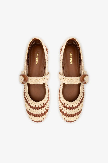 Verona Crochet Ballet Flat In Caramel and Ivory Crochet