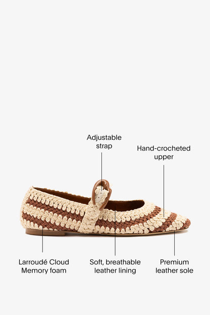 Verona Crochet Ballet Flat In Caramel and Ivory Crochet