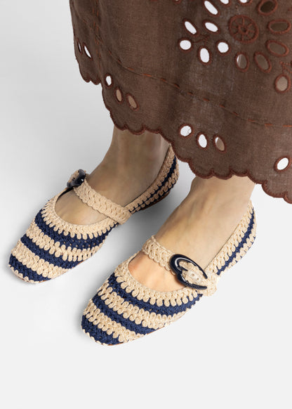 Verona Crochet Ballet Flat In Navy and Ivory Crochet
