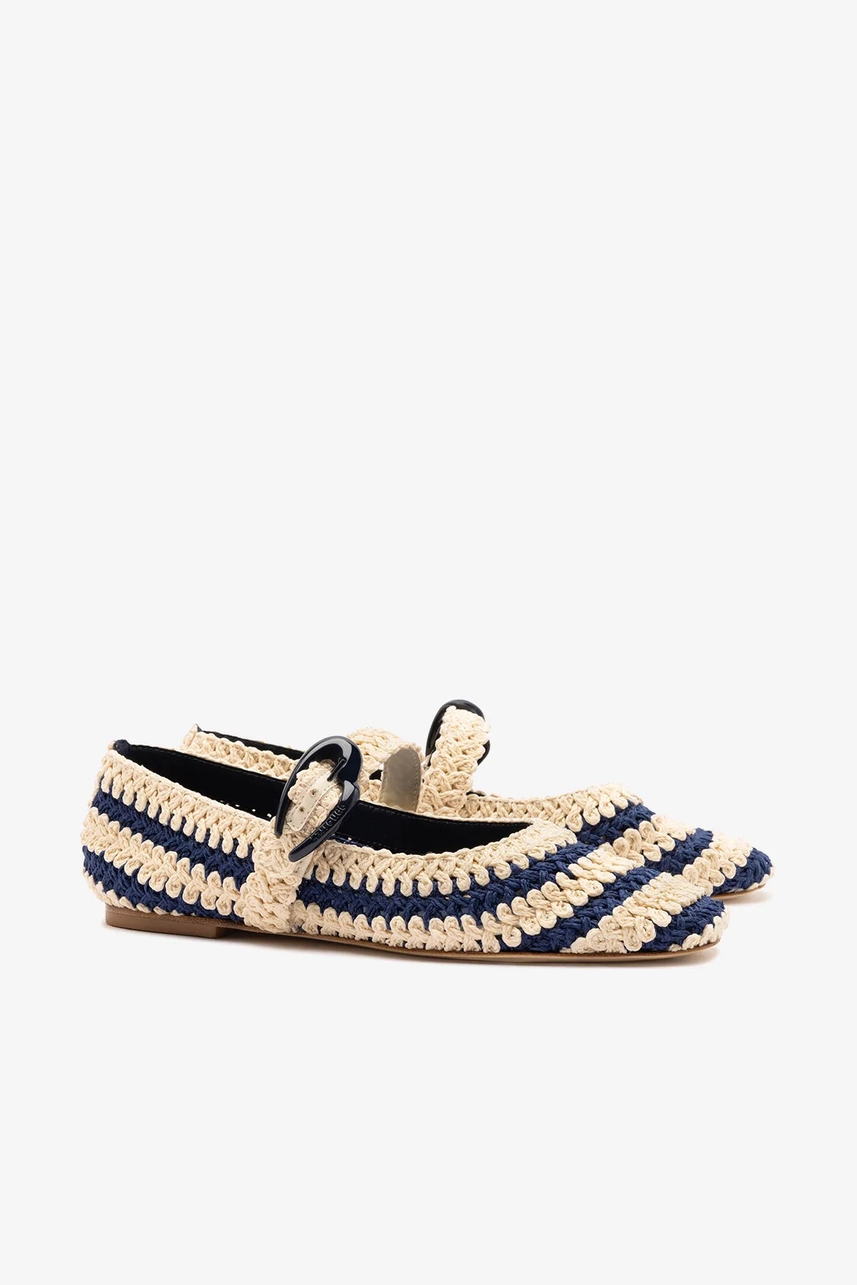 Verona Crochet Ballet Flat In Navy and Ivory Crochet