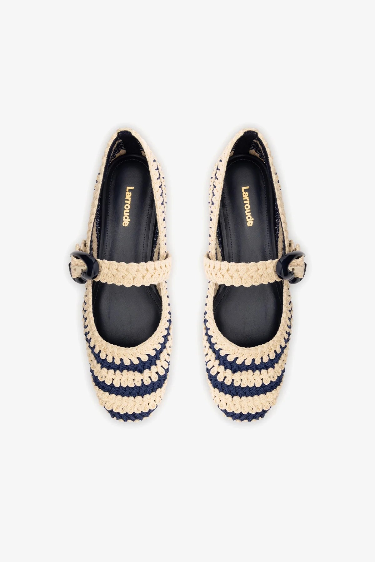 Verona Crochet Ballet Flat In Navy and Ivory Crochet