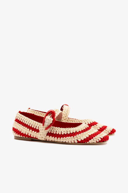 Verona Crochet Ballet Flat In Scarlet and Ivory Crochet