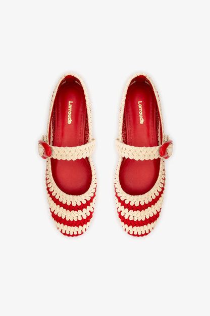 Verona Crochet Ballet Flat In Scarlet and Ivory Crochet