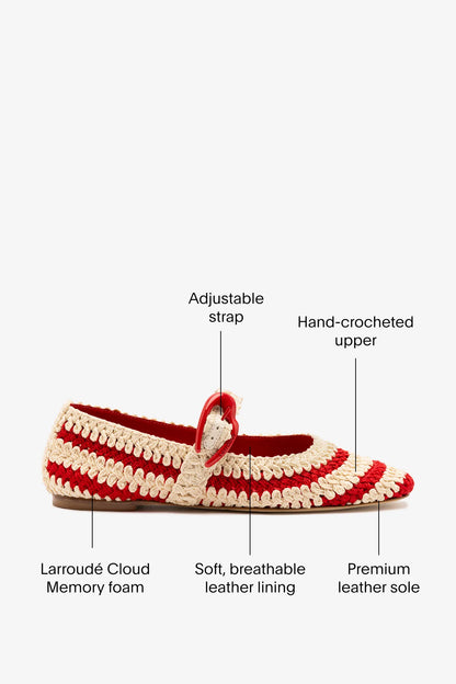 Verona Crochet Ballet Flat In Scarlet and Ivory Crochet