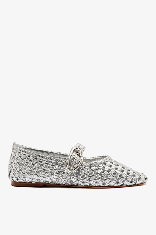 Verona Macrame Ballet Flat In Silver Metallic Leather
