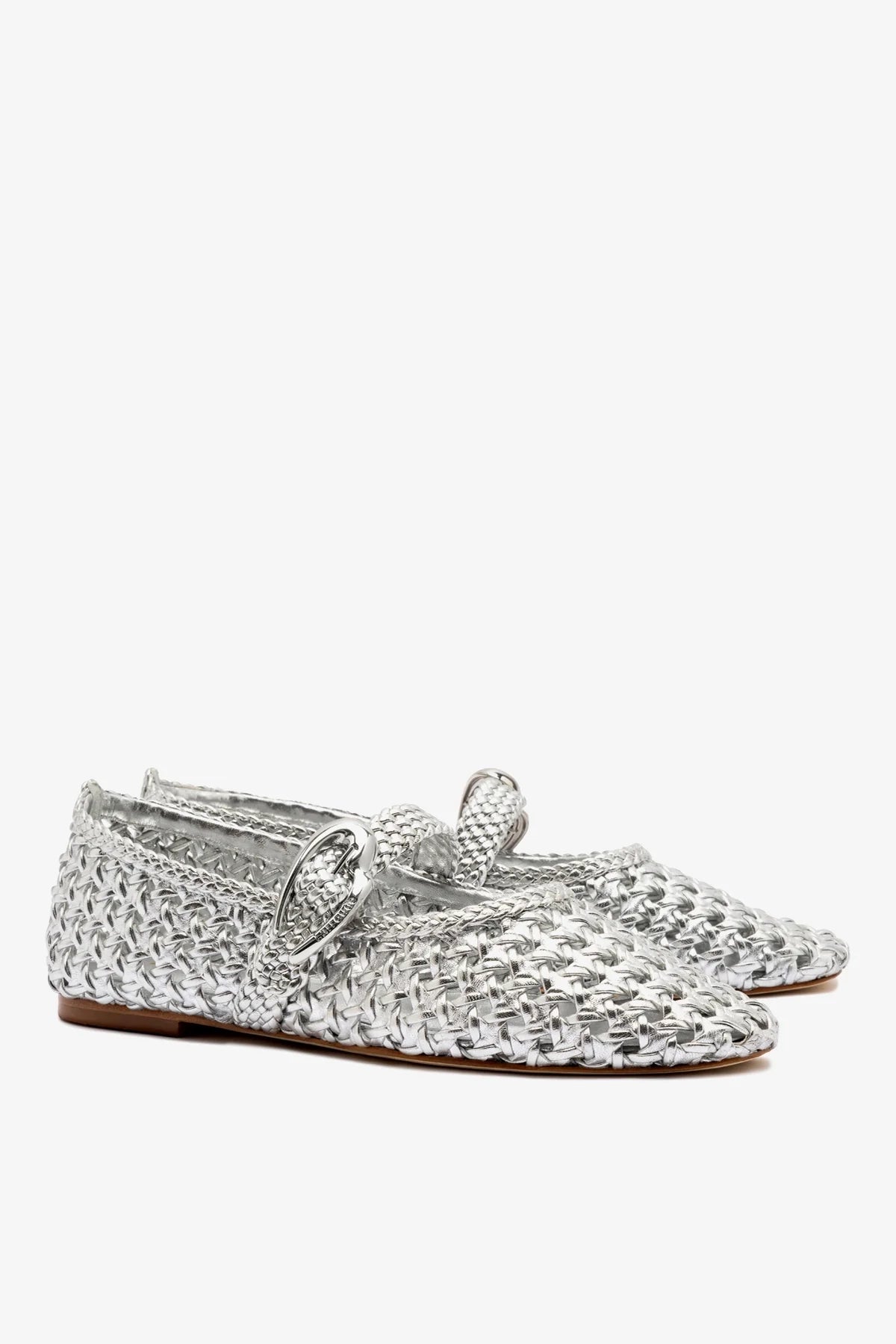 Verona Macrame Ballet Flat In Silver Metallic Leather