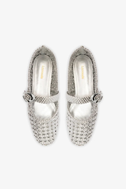 Verona Macrame Ballet Flat In Silver Metallic Leather