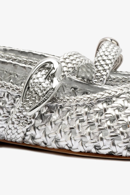 Verona Macrame Ballet Flat In Silver Metallic Leather