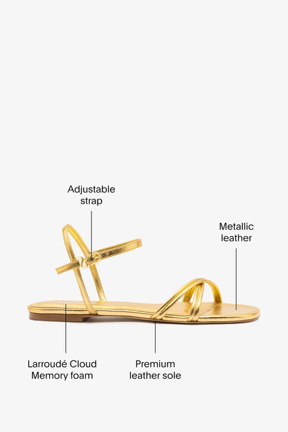 Annie Sandal Ankle Tie In Gold Metallic Leather