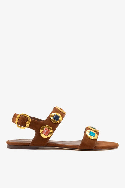 Milan Gioiello Flat In Burnt Umber Leather