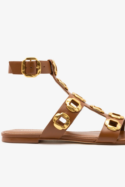 Milan Gladiator Flat In Caramel Leather