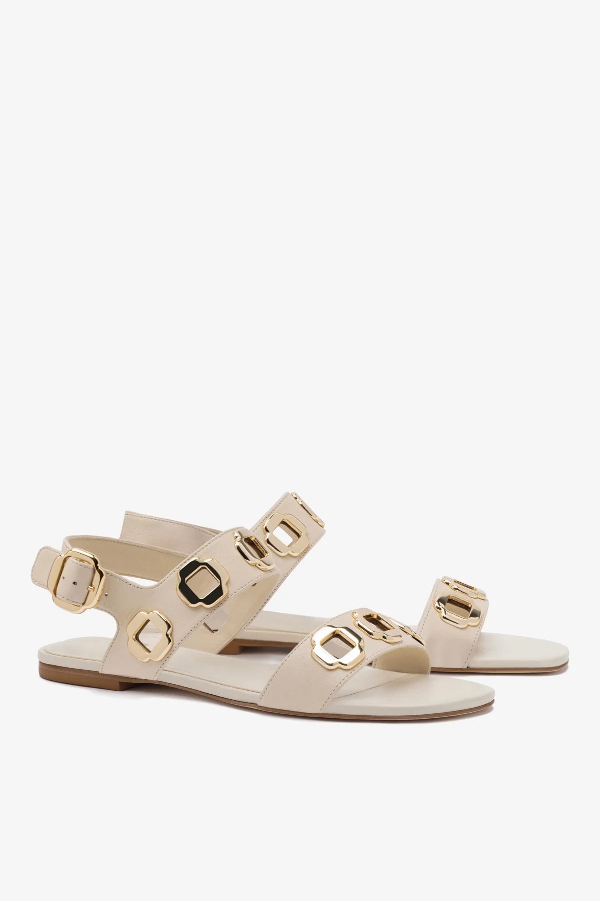 Milan Flat Sandal In Ivory Leather