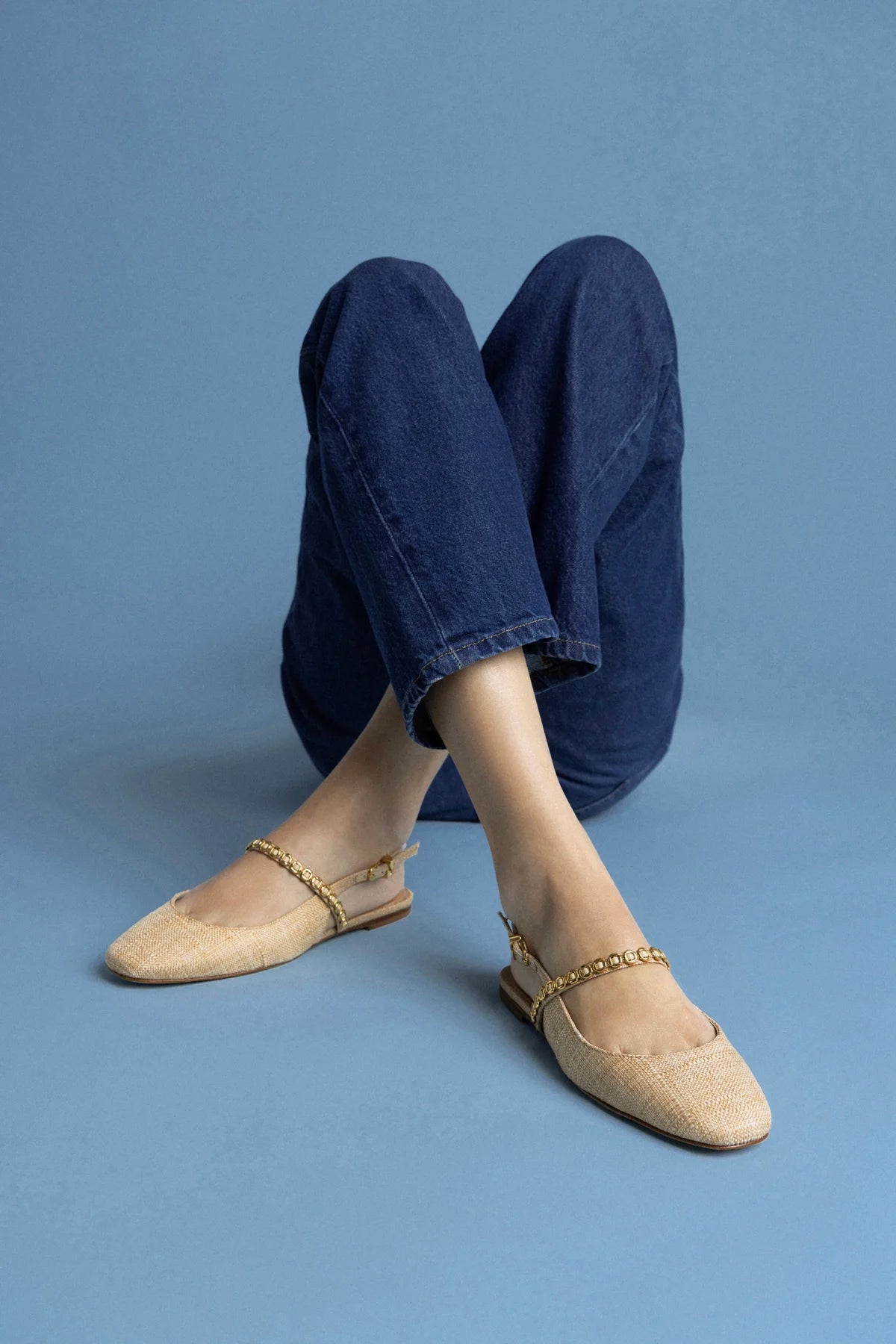 Georgina Milanina Ballet Flat In Beige Raffia