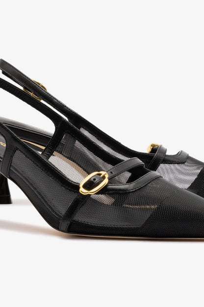 Ines Pump In Black Mesh and Leather