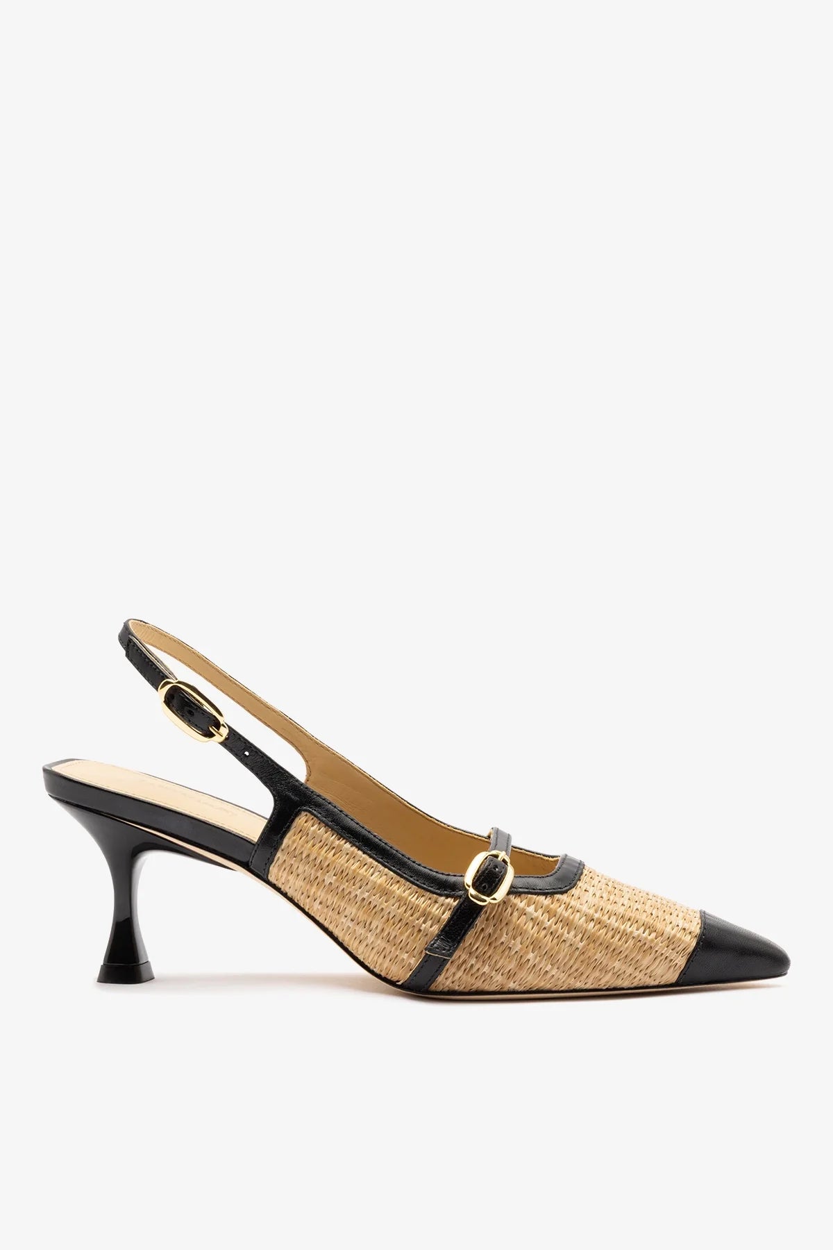 Ines Pump Natural Raffia and Black Leather