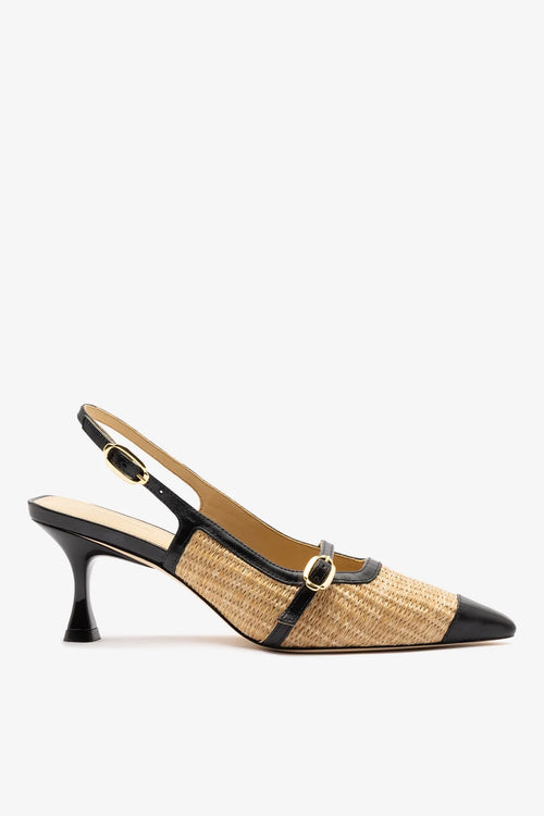 Ines Pump Natural Raffia and Black Leather