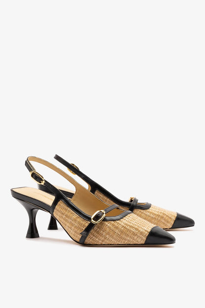 Ines Pump Natural Raffia and Black Leather