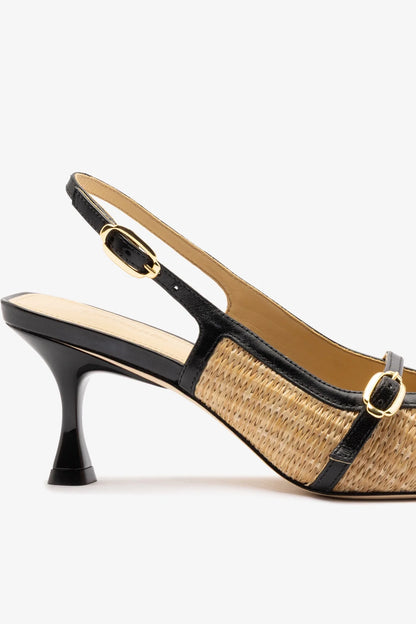 Ines Pump Natural Raffia and Black Leather