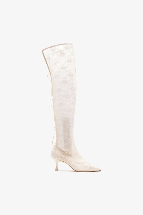Larroudé x Markarian: Ines Lace-up Boot White Lace